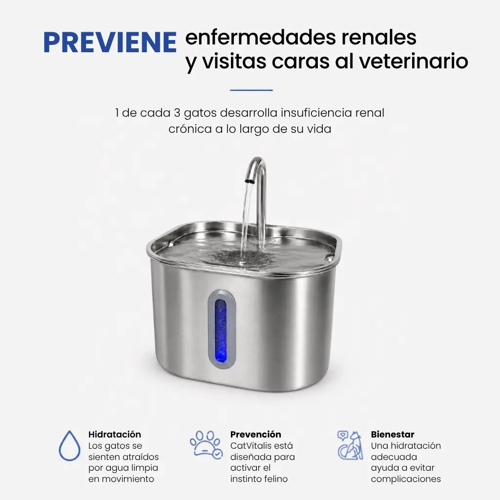CatVitalis™ - Fuente de agua para gatos de acero inoxidable
